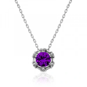Kadın Gümüş Menekşe Moru Baget Taşlı Bayan Kolye