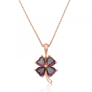 Kadın Gümüş Mistik Topaz Yonca Kolye