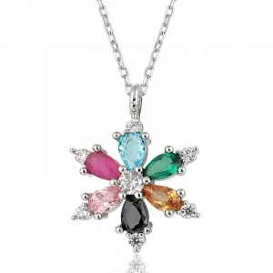 Kadın Gümüş Mix Taşlı Lotus Çiçeği Kadın Kolye