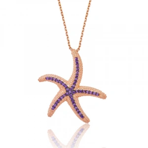 Kadın Gümüş Mor Deniz Yıldızı Bayan Kolye