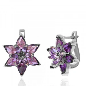 Kadın Gümüş Mor Lotus Çiçeği Kadın Küpe