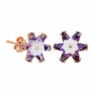 Kadın Gümüş Mor Lotus Çiçeği Küpe