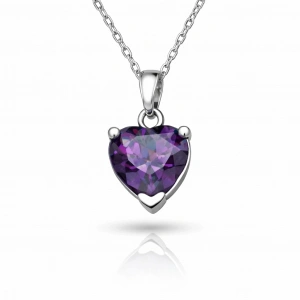 Kadın Gümüş Mor Taşlı Kalpli Kadın Kolye