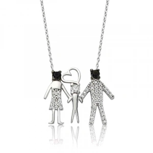 Kadın Gümüş Mutlu Aile Bayan Kolye