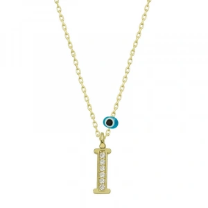 Kadın Gümüş Nazar Gold  İ Harfi Kadın Kolye