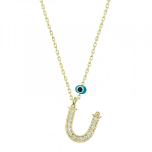 Kadın Gümüş Nazar Gold Ü Harfi Kadın Kolye