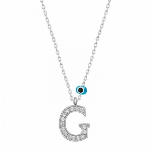 Kadın Gümüş Nazar Rodyum G Harfi Kadın Kolye