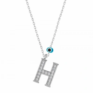 Kadın Gümüş Nazar Rodyum H Harfi Kadın Kolye