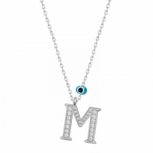 Kadın Gümüş Nazar Rodyum M Harfi Kadın Kolye