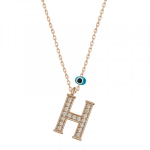Kadın Gümüş Nazar Rose H Harfi Kadın Kolye