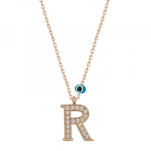 Kadın Gümüş Nazar Rose R Harfi Kadın Kolye