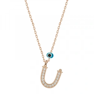 Kadın Gümüş Nazar Rose Ü Harfi Kadın Kolye