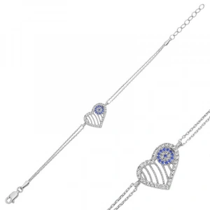 Kadın Gümüş Nazarlı Kalp Kadın Bileklik