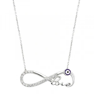 Kadın Gümüş Nazarlı Sonsuzluk Love Bayan Kolye