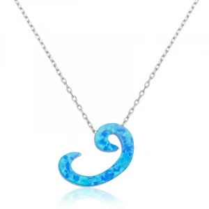 Kadın Gümüş Opal Taşlı Vav Bayan Kolye