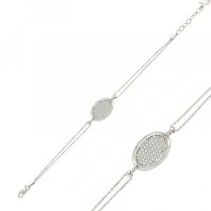 Kadın Gümüş Oval Beyaz Taşlı Bayan Bileklik