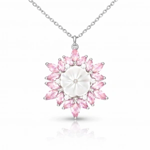 Kadın Gümüş Pembe Lotus Desenli Çiçek Kadın Kolye