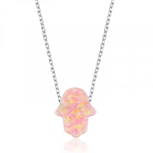 Kadın Gümüş Pembe Opal Fatma Ana Eli Bayan Kolye