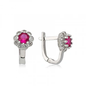 Kadın Gümüş Pembe Taşlı Çiçek Küpe