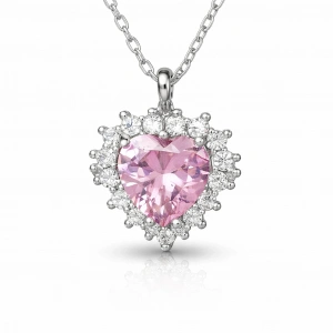 Kadın Gümüş Pembe Taşlı Kalp Kadın Kolye