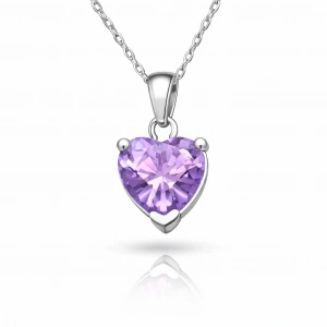 Kadın Gümüş Pembe Taşlı Kalpli Kadın Kolye