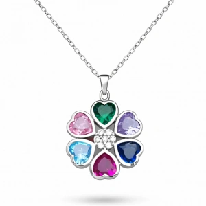 Kadın Gümüş Renkli Kalpli Çiçek Kadın Kolye