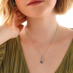 Kadın Gümüş Renkli Taşlı Çiçekli Kadın Kolye