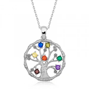 Kadın Gümüş Renkli Taşlı Hayat Ağacı Kadın Kolye