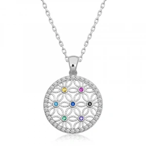 Kadın Gümüş Renkli Taşlı Yaşam Çiçeği Kadın Kolye