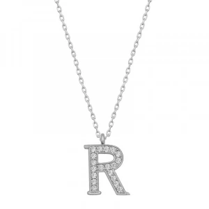 Kadın Gümüş Rodyum R Harfi Kadın Kolye