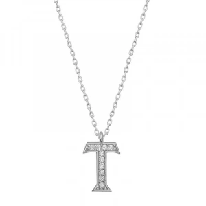 Kadın Gümüş Rodyum T Harfi Kadın Kolye