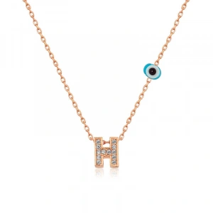 Kadın Gümüş Rose 3 Boyutlu Nazarlı Harf Bayan Kolye