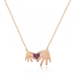 Kadın Gümüş Rose Anne Çocuk Eli Bayan Kolye