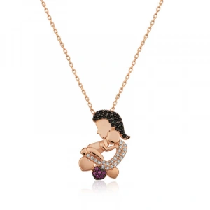 Kadın Gümüş Rose Anne Ve Bebek Bayan Kolye