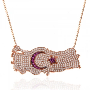 Kadın Gümüş Rose Ay Yıldız Türkiye Haritası Kadın Kolye