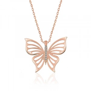Kadın ​Gümüş Rose Bahar Kelebeği Bayan Kolye