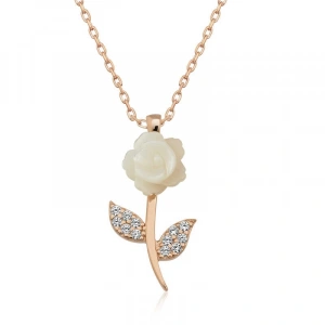 Kadın Gümüş Rose Beyaz Gül Kolye