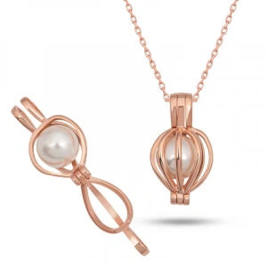 Kadın Gümüş Rose Beyaz İncili Kadın Kolye