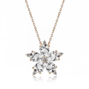 Kadın Gümüş Rose Beyaz Kamelya Çiçeği Kolye