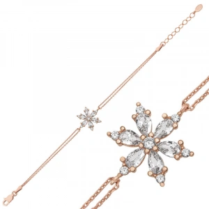 Kadın Gümüş Rose Beyaz Lotus Çiçeği Kadın Bileklik