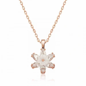 Kadın Gümüş Rose Beyaz Lotus Çiçeği Kolye