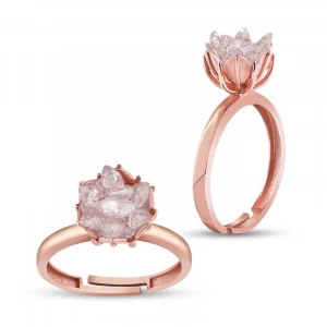 Kadın Gümüş Rose Beyaz Lotus Çiçeği Yüzük