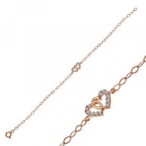 Kadın Gümüş Rose Birleşmiş Kalpler Kadın Bileklik