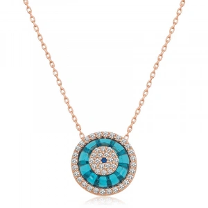 Kadın Gümüş Rose Camgöz Nazar Bayan Kolye