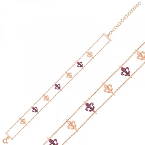 Kadın Gümüş Rose Çiçek Desenli Bayan Bileklik