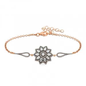 Kadın ​Gümüş Rose Çiçek Desenli Elmas Montür Bileklik