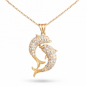 Kadın Gümüş Rose Çift Yunus Balığı Kadın Kolye