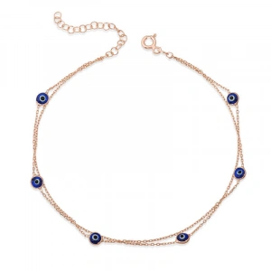 Kadın Gümüş Rose Çift Zincirli Nazar Halhal