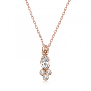 Kadın Gümüş Rose Çiğ Damlası Mekik Tektaş Bayan Kolye