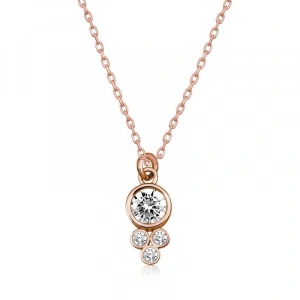 Kadın Gümüş Rose Çiğ Damlası Yuvarlak Tektaş Bayan Kolye